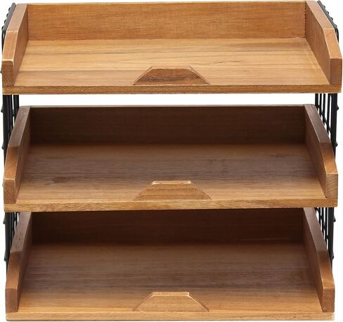 Elegant Designs HG1022-NWD Home Office Wood Desk Organizer Mail Letter Tray with 3 Shelves, Natural Wood in Saudi Arabia