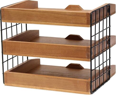 Elegant Designs HG1022-NWD Home Office Wood Desk Organizer Mail Letter Tray with 3 Shelves, Natural Wood in Saudi Arabia
