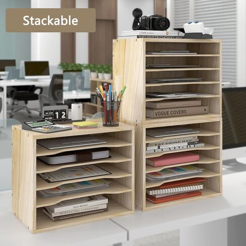 PUNCIA الخشب مكتب ملف منظم سطح المكتب ورقة تخزين الرسالة صينية حامل ملف قابل للتكديس للمنزل مكتب البريد فارز وثيقة كتاب مجلة تخزين الرف in Kuwait