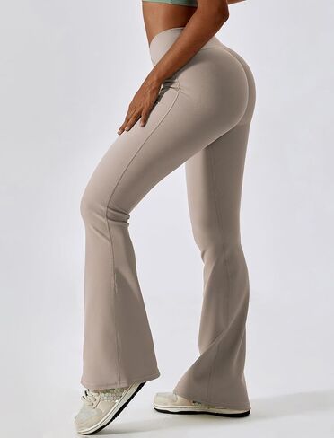 ABOCIW Womens Crossover Ribbed Flare Leggings High Waisted Bootcut Yoga Pants Tummy Control Gym Workout Gym Leggings in Saudi Arabia