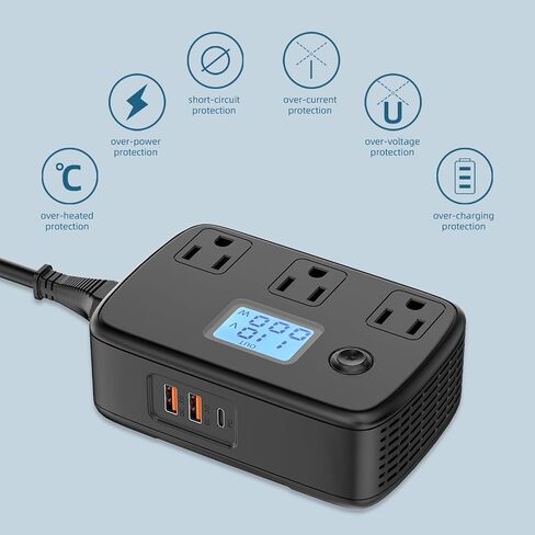 محول سفر عالمي 220 فولت إلى 110 فولت مع 3 منافذ تيار متردد + 2 QC3.0 + 1 PD30W + شاشة LCD، محول جهد 250 وات محول طاقة للسفر لمجموعة الاتحاد الأوروبي/المملكة المتحدة/الاتحاد الأفريقي/إيطاليا/آسيا/جنوب أفريقيا in Saudi Arabia