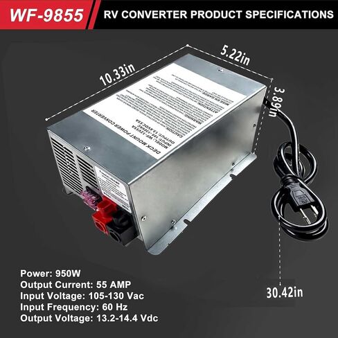 WF-9855 55 أمبير محول طاقة مثبت على سطح السفينة/استبدال الشاحن لسلسلة RV Trailer Camper 9800، متوافق مع محول الطاقة WF-9855-AD، WF-9855-LIS، WF-9855-MBA، WF-9855-AD-MBA in Kuwait