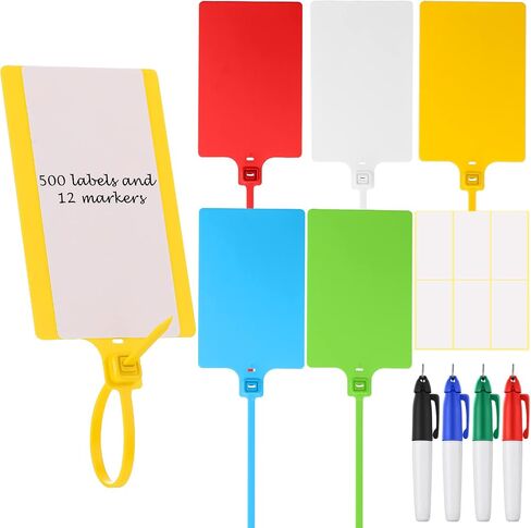 500 Pcs Plastic Tags Bulk Shipping Tags Waterproof Tags for Labeling Shipping Labels Writable Marker Ties Hanging Tags Storage Tag with 12 Pcs Markers Pens and 100 Pcs Sticker Labels in Saudi Arabia