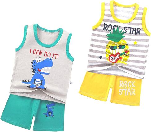 Toddler Baby Boy Summer Clothes Sleeveless Tank Tops+Shorts Outfits Dinosaur Printed Casual Shorts Set Clothing in Saudi Arabia