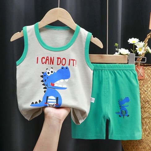 Toddler Baby Boy Summer Clothes Sleeveless Tank Tops+Shorts Outfits Dinosaur Printed Casual Shorts Set Clothing in Saudi Arabia