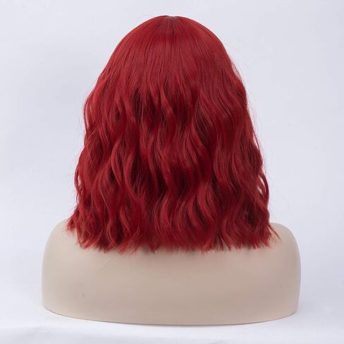 14" Short Bob Wavy Curly Bangs Wig Dark Blue Ombre Air Bangs Shoulder Length Women's Charming Synthetic Wig for Cosplay Party Anime Costume+Wig Cap (Dark Blue Ombre) in Saudi Arabia