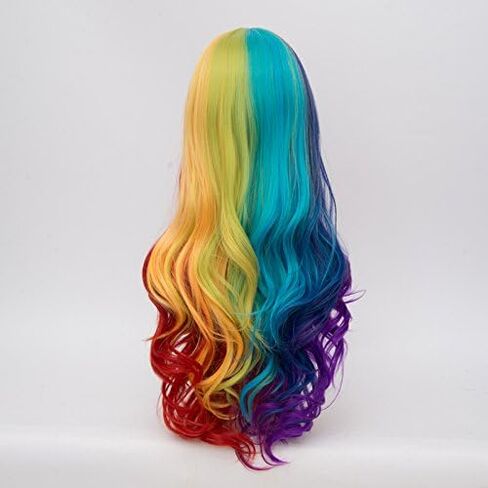 Alacos Rainbow Color Long Curly Braid Wig, 25 Inches Gothic Lolita Anime Cosplay Wig, Christmas Costume Wig for Women +Free Wig Cap (Turquoise Mix Purple Pink Green) in Saudi Arabia