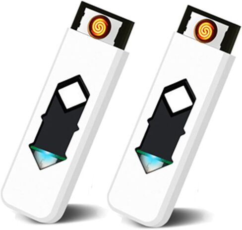 2 قطعة ولاعة إلكترونية صغيرة USB قابلة للشحن ولاعة الإشعال ضد الرياح عديمة اللهب خفيفة الوزن (أبيض) in Kuwait