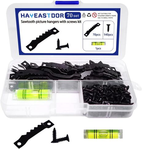 70 قطعة شماعات صور صغيرة سوداء مسننة و140 قطعة طقم براغي من الصلب لتعليق الصور لتعليق الصور واللوحات والأعمال الفنية HE006-B in Kuwait