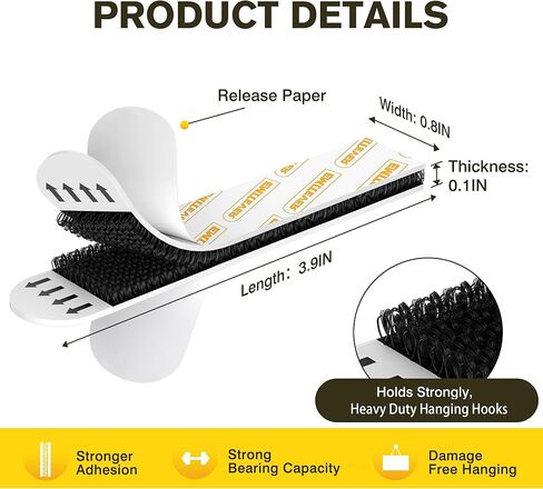 شرائط تعليق الصور من EMITEVER شديدة التحمل، شماعات صور معلقة خالية من التلف للجدران، مجموعة تعليق الصور، خطافات تعليق بدون أظافر، شرائط حائط لاصقة سوداء 20 زوجًا (40 شريطًا) in Kuwait