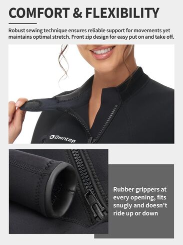 Owntop 3/2MM Full Wetsuit Womens Mens | Upgraded CR Neoprene | Front Zip | Ultra Stretch & Warm | Diving Kayaking Surfing Snorkeling - Water Sports in Saudi Arabia
