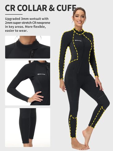 Owntop 3/2MM Full Wetsuit Womens Mens | Upgraded CR Neoprene | Front Zip | Ultra Stretch & Warm | Diving Kayaking Surfing Snorkeling - Water Sports in Saudi Arabia