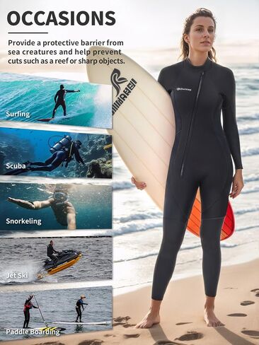 Owntop 3/2MM Full Wetsuit Womens Mens | Upgraded CR Neoprene | Front Zip | Ultra Stretch & Warm | Diving Kayaking Surfing Snorkeling - Water Sports in Saudi Arabia