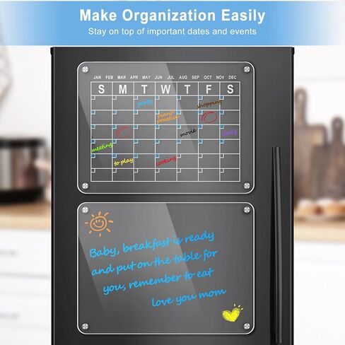 2 Pack Acrylic Magnetic Dry Erase Calendar for Fridge 16"x12"Inches, Clear Fridge Calendar 2023 with 8 Colored Markers 1 Eraser, Refrigerator Reusable Planner Board for Weekly Monthly Schedule in Kuwait
