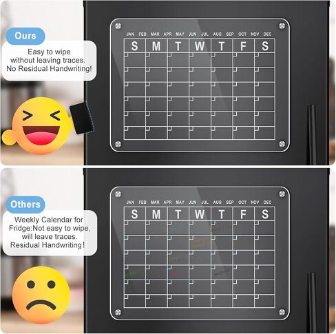 2 Pack Acrylic Magnetic Dry Erase Calendar for Fridge 16"x12"Inches, Clear Fridge Calendar 2023 with 8 Colored Markers 1 Eraser, Refrigerator Reusable Planner Board for Weekly Monthly Schedule in Kuwait