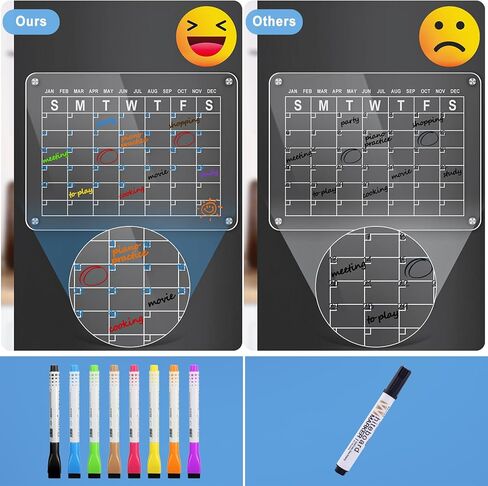 2 Pack Acrylic Magnetic Dry Erase Calendar for Fridge 16"x12"Inches, Clear Fridge Calendar 2023 with 8 Colored Markers 1 Eraser, Refrigerator Reusable Planner Board for Weekly Monthly Schedule in Kuwait