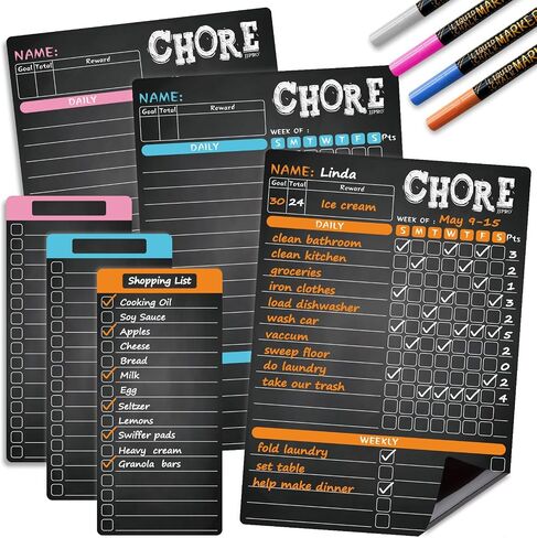 JJPRO Magnetic Chalkboard Chore Chart, Reward Chore Chart Blackboard Combo Set with Neon Bright Liquid Chalk Markers-Two Bonus Dry EraseGrocery/to Do Lists Blackboard for Refrigerator-Blue&Orange in Saudi Arabia