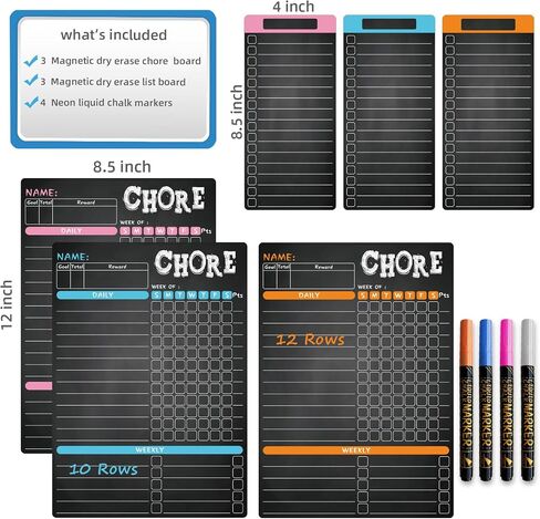 JJPRO Magnetic Chalkboard Chore Chart, Reward Chore Chart Blackboard Combo Set with Neon Bright Liquid Chalk Markers-Two Bonus Dry EraseGrocery/to Do Lists Blackboard for Refrigerator-Blue&Orange in Saudi Arabia