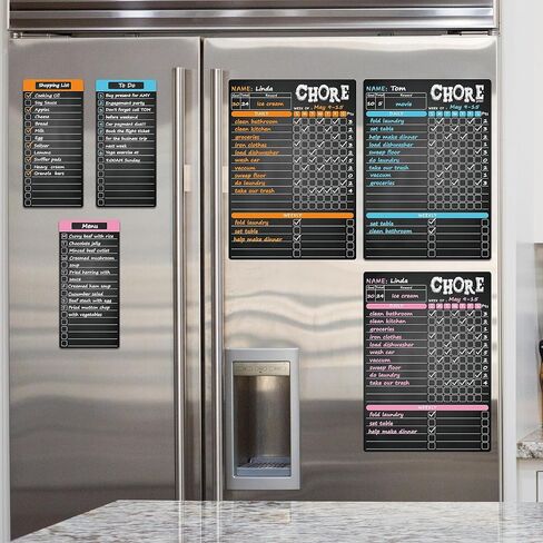 JJPRO Magnetic Chalkboard Chore Chart, Reward Chore Chart Blackboard Combo Set with Neon Bright Liquid Chalk Markers-Two Bonus Dry EraseGrocery/to Do Lists Blackboard for Refrigerator-Blue&Orange in Saudi Arabia