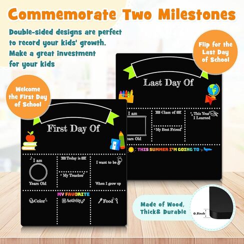 سبورة اليوم الأول والأخير للمدرسة، لافتة مزدوجة الجوانب للعودة إلى المدرسة مقاس 10 × 12 بوصة للأطفال/الفتيات/الأولاد، دعامات صور خشبية قابلة لإعادة الاستخدام في اليوم الأول لمرحلة ما قبل المدرسة/رياض الأطفال in Kuwait