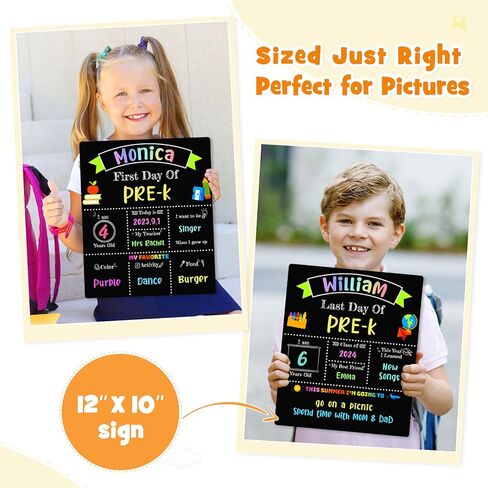 سبورة اليوم الأول والأخير للمدرسة، لافتة مزدوجة الجوانب للعودة إلى المدرسة مقاس 10 × 12 بوصة للأطفال/الفتيات/الأولاد، دعامات صور خشبية قابلة لإعادة الاستخدام في اليوم الأول لمرحلة ما قبل المدرسة/رياض الأطفال in Kuwait