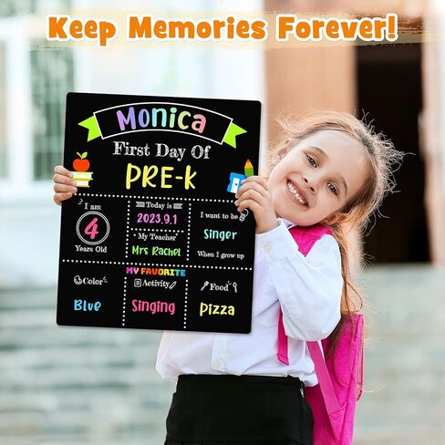 سبورة اليوم الأول والأخير للمدرسة، لافتة مزدوجة الجوانب للعودة إلى المدرسة مقاس 10 × 12 بوصة للأطفال/الفتيات/الأولاد، دعامات صور خشبية قابلة لإعادة الاستخدام في اليوم الأول لمرحلة ما قبل المدرسة/رياض الأطفال in Kuwait