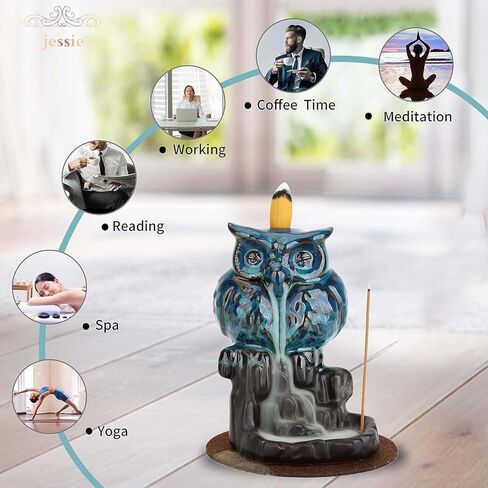 البومة ارتداد البخور الموقد شلال حامل البخور لطيف الحيوان حامل البخور مع 20 مخاريط البخور 30 ​​البخور العصي in Kuwait