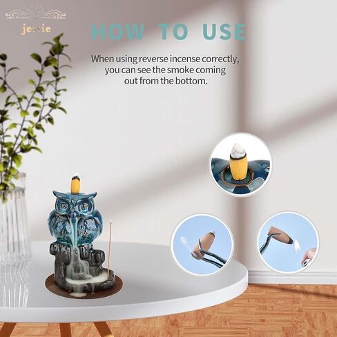 البومة ارتداد البخور الموقد شلال حامل البخور لطيف الحيوان حامل البخور مع 20 مخاريط البخور 30 ​​البخور العصي in Kuwait