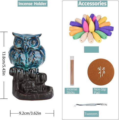 البومة ارتداد البخور الموقد شلال حامل البخور لطيف الحيوان حامل البخور مع 20 مخاريط البخور 30 ​​البخور العصي in Kuwait