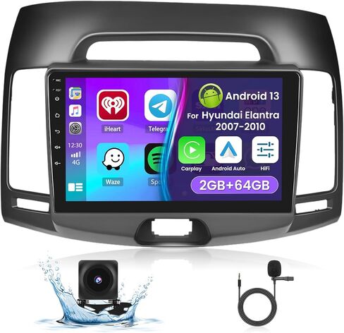 راديو ستيريو للسيارة Hi-Fi 2+64G Android 13 لسيارة Hyundai Elantra 2007-2010، شاشة لمس عالية الدقة 9 بوصات مع Apple CarPlay Android Auto اللاسلكي، كاميرا احتياطية AHD، وصلة مرآة، GPS، WiFi in Kuwait