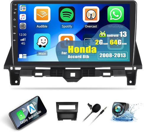 [2+64G] Android 13 Car Stereo for Honda Accord 8th 2008-2013 with Wireless Carplay&Android Auto,10.1 Inch Touch Screen Car Radio with Mirror Link GPS WiFi Bluetooth FM/RDS Dual USB+Backup Camera in Saudi Arabia