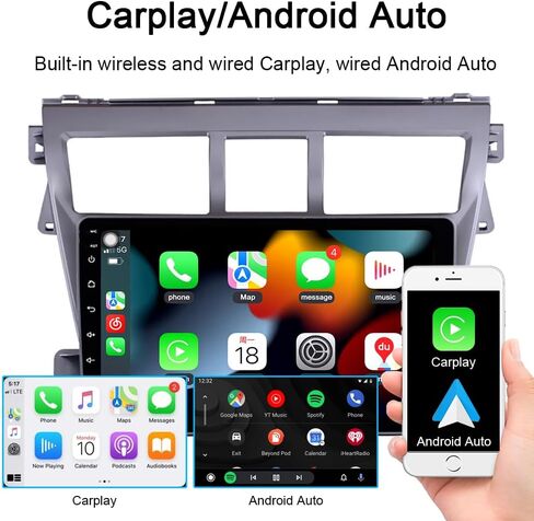 لـ 2007-2012 Toyota Vios Yaris Radio 9 بوصة Android 13 سيارة ستيريو لاسلكي Apple Carplay Android Auto، ملاحة GPS، واي فاي، مستقبل صوت السيارة بلوتوث، FM، SWC، ميكروفون (2 جيجابايت رام + 32 جيجابايت روم) in Saudi Arabia