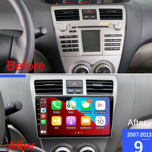 لـ 2007-2012 Toyota Vios Yaris Radio 9 بوصة Android 13 سيارة ستيريو لاسلكي Apple Carplay Android Auto، ملاحة GPS، واي فاي، مستقبل صوت السيارة بلوتوث، FM، SWC، ميكروفون (2 جيجابايت رام + 32 جيجابايت روم) in Saudi Arabia