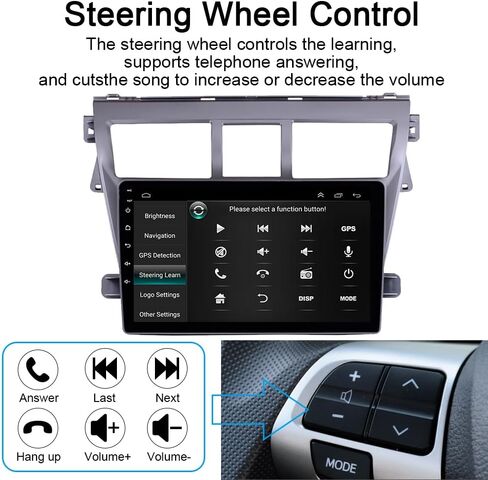 لـ 2007-2012 Toyota Vios Yaris Radio 9 بوصة Android 13 سيارة ستيريو لاسلكي Apple Carplay Android Auto، ملاحة GPS، واي فاي، مستقبل صوت السيارة بلوتوث، FM، SWC، ميكروفون (2 جيجابايت رام + 32 جيجابايت روم) in Saudi Arabia