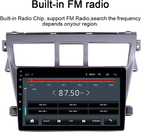 لـ 2007-2012 Toyota Vios Yaris Radio 9 بوصة Android 13 سيارة ستيريو لاسلكي Apple Carplay Android Auto، ملاحة GPS، واي فاي، مستقبل صوت السيارة بلوتوث، FM، SWC، ميكروفون (2 جيجابايت رام + 32 جيجابايت روم) in Saudi Arabia