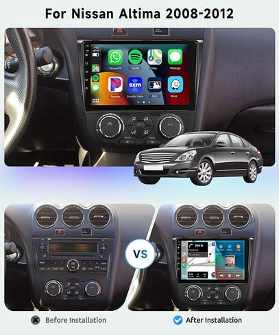 8 CORE 4G+64G Car Radio for Nissan Altima 2008-2012 with Wireless CarPlay/Android Auto, Podofo 9" 1280 * 720P IPS Touch Screen Stereo Android 13 GPS WiFi Bluetooth DSP SWC Backup Camera (Manual A/C) in Saudi Arabia