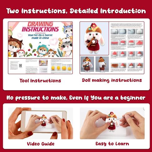 مجموعات التلبيد بالإبرة من BXDOW، مجموعة المبتدئين للتلبيد بالإبرة، مجموعة أدوات التلبيد بالإبرة الكاملة مع سلسلة مفاتيح لإبر التلبيد بساط رغوي للبالغين المبتدئين (الأرنب) in Kuwait