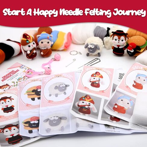 مجموعات التلبيد بالإبرة من BXDOW، مجموعة المبتدئين للتلبيد بالإبرة، مجموعة أدوات التلبيد بالإبرة الكاملة مع سلسلة مفاتيح لإبر التلبيد بساط رغوي للبالغين المبتدئين (الأرنب) in Kuwait