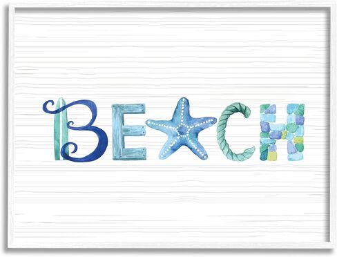 Stupell Industries Beach Letters Typography Sea Life Pebbles Rope, Design by Sharon Lee in Saudi Arabia