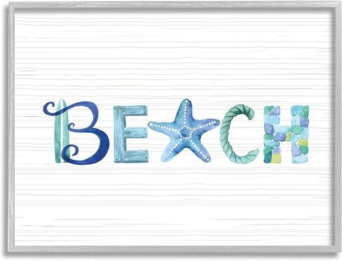 Stupell Industries Beach Letters Typography Sea Life Pebbles Rope, Design by Sharon Lee in Saudi Arabia
