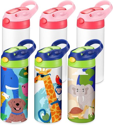 OFFNOVA 16oz Kids Sublimation Tumbler, Kids Sublimation Water Bottle Blank with Handle, Children Sublimation tumblers Cups for Milk, Soda, Juice, Drinks (4 Pack) in Saudi Arabia