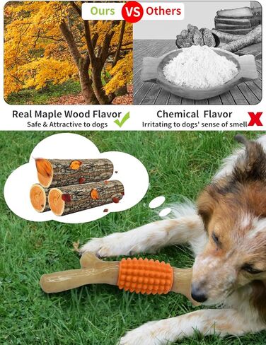 SCHITEC Dog Chew Toy for Aggressive Chewers, Tough Big Nylon & Rubber Teething Stick with Real Maple Wood Flavor for Large Medium Breed in Saudi Arabia