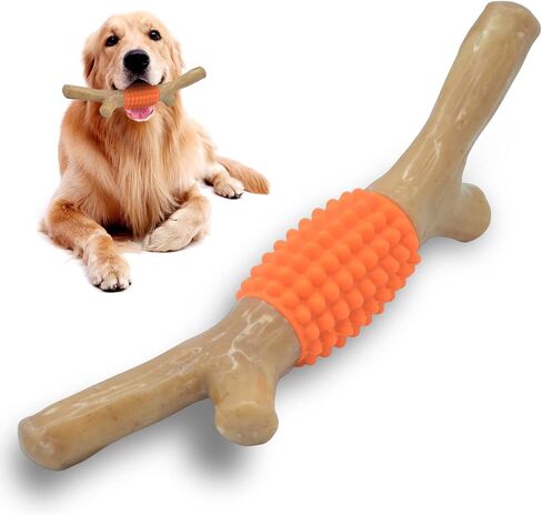 SCHITEC Dog Chew Toy for Aggressive Chewers, Tough Big Nylon & Rubber Teething Stick with Real Maple Wood Flavor for Large Medium Breed in Saudi Arabia