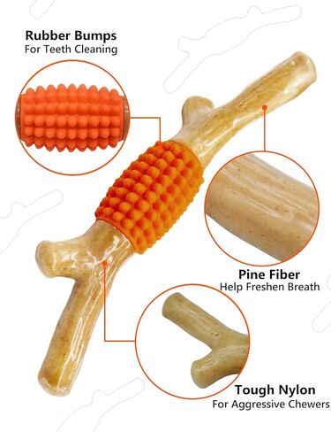 SCHITEC Dog Chew Toy for Aggressive Chewers, Tough Big Nylon & Rubber Teething Stick with Real Maple Wood Flavor for Large Medium Breed in Saudi Arabia