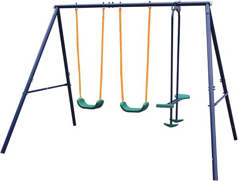 CUVUC Outdoor Metal Swing Set with Glider for Kids: 124" x 74" x 73", Includes 4 Swings - Perfect Playground Set for Backyards in Saudi Arabia