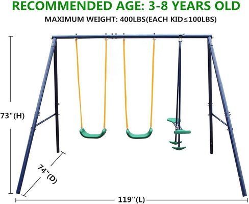 CUVUC Outdoor Metal Swing Set with Glider for Kids: 124" x 74" x 73", Includes 4 Swings - Perfect Playground Set for Backyards in Saudi Arabia