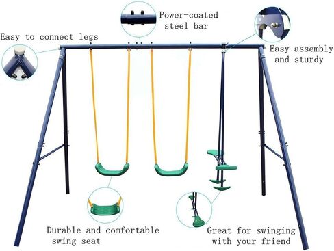 CUVUC Outdoor Metal Swing Set with Glider for Kids: 124" x 74" x 73", Includes 4 Swings - Perfect Playground Set for Backyards in Saudi Arabia