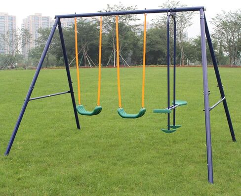 CUVUC Outdoor Metal Swing Set with Glider for Kids: 124" x 74" x 73", Includes 4 Swings - Perfect Playground Set for Backyards in Saudi Arabia