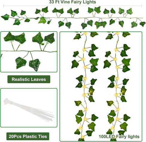 YJFWAL 15 Pack113 FT Artificial Green Ivy Leaf Vines, Fake Vines Greenery Hanging Plant Vine Leaves with Nylon Ties for Bedroom Wall Wedding Party Trellis Fence Pergola Balcony Event Aesthetic Decor in Saudi Arabia