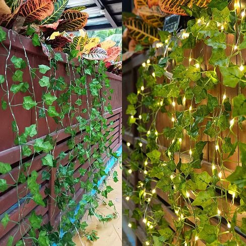 YJFWAL 15 Pack113 FT Artificial Green Ivy Leaf Vines, Fake Vines Greenery Hanging Plant Vine Leaves with Nylon Ties for Bedroom Wall Wedding Party Trellis Fence Pergola Balcony Event Aesthetic Decor in Saudi Arabia